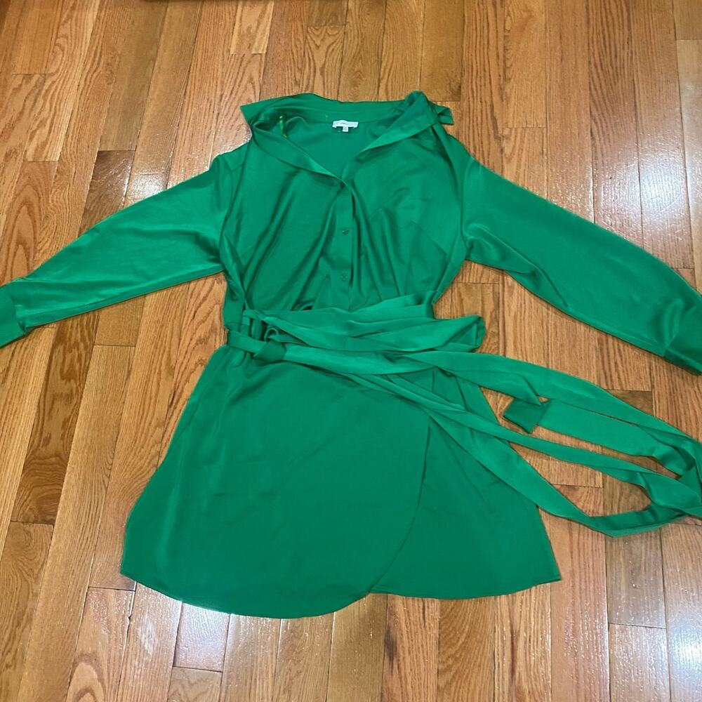 FTFLab Fashion To Figure Green Wrap Tie Collared Mini Dress Women's Size 0
